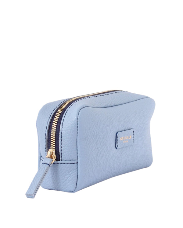 Unlined Cosmetic Case - Light Blue Leather