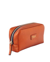 Unlined Cosmetic Case-Orange Metallic Leather