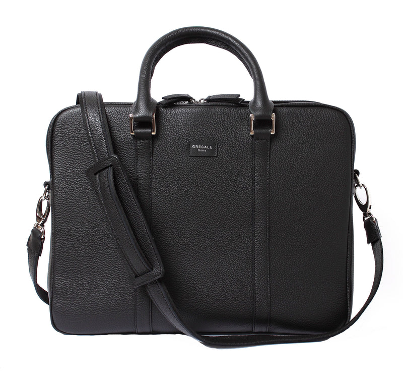 Black Leather Briefcase - Calf Leather - Grecale Bags