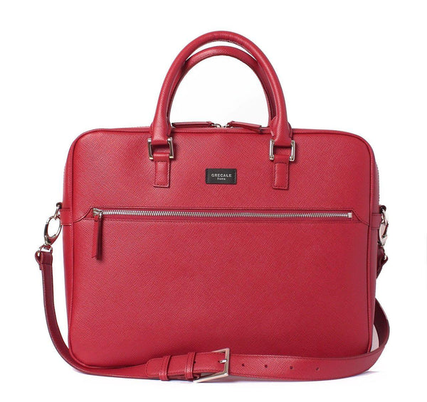 Leather Briefcase in Red Saffiano - Grecale Bags