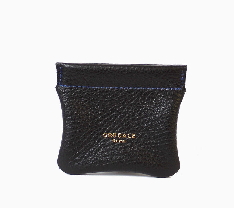 Snap Coin Purse- Black Leather - Grecale Bags