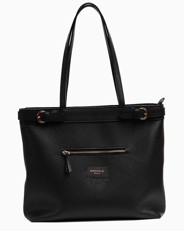 Black Shoulder Bag in Pebble Calf Leather - Grecale Bags