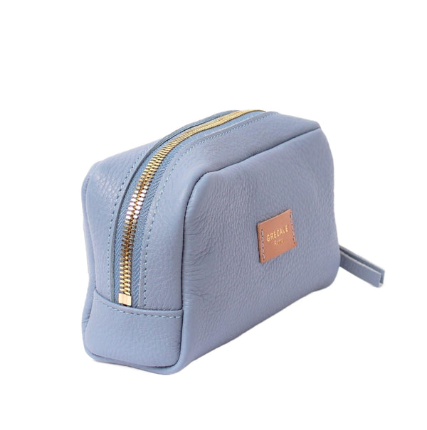 Cosmetic Case - Light Blue Leather - Grecale Bags
