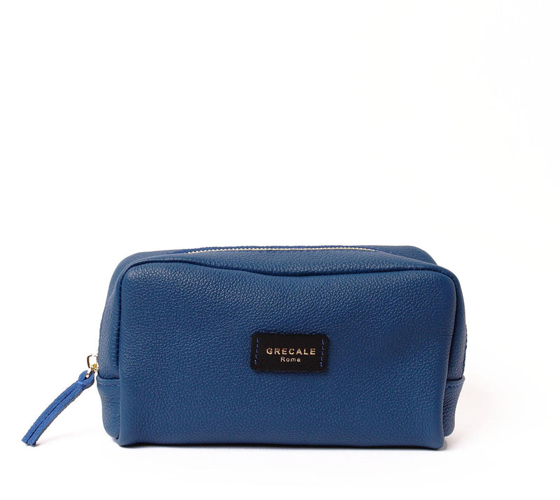 Cosmetic Case- Cobalt Blue Leather - Grecale Bags