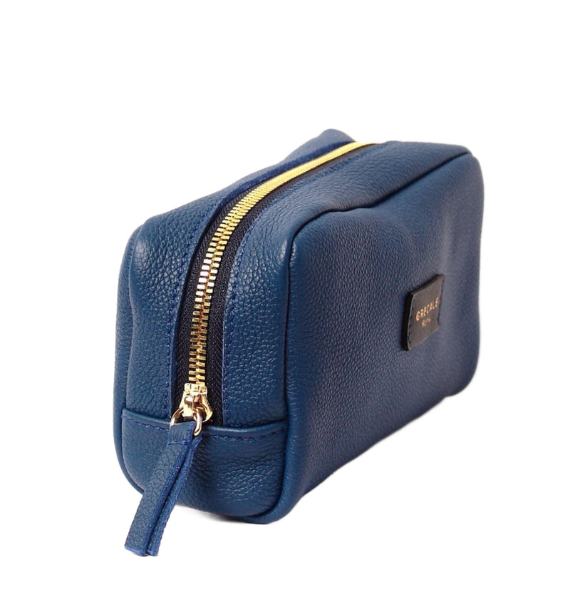 Cosmetic Case- Cobalt Blue Leather - Grecale Bags