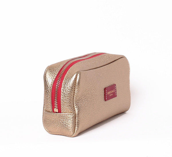 Cosmetic Case- Gold Leather - Grecale Bags