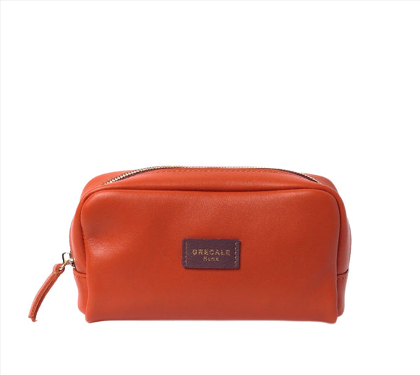 Cosmetic Case- Orange Leather - Grecale Bags